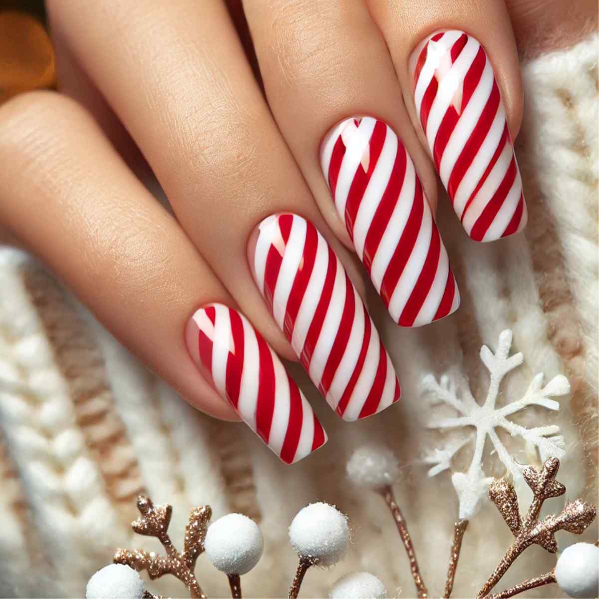 Christmas Candy Cane Stripes on Nails