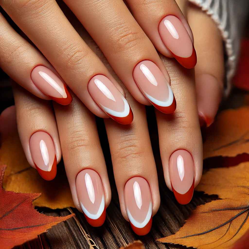 Classic French Tips with Burnt Orange