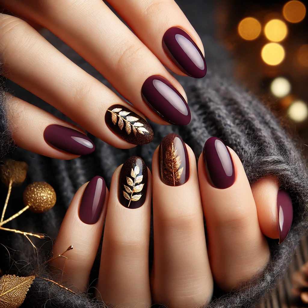 Dark Plum & Gold Leaf