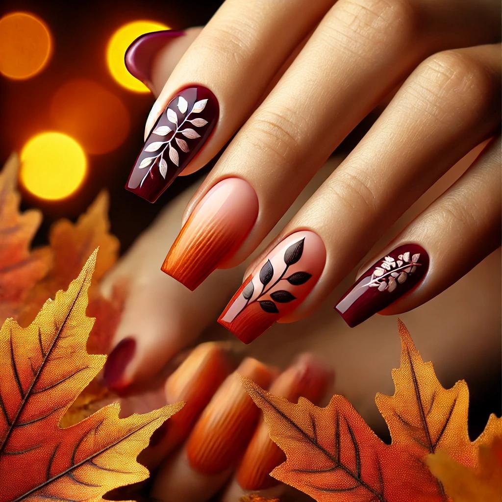 Stunning Autumn Ombre with Leaf Silhouettes