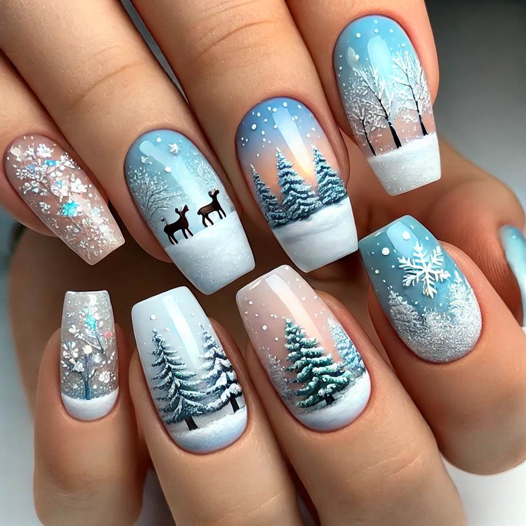 Winter Wonderland Scene on Nails