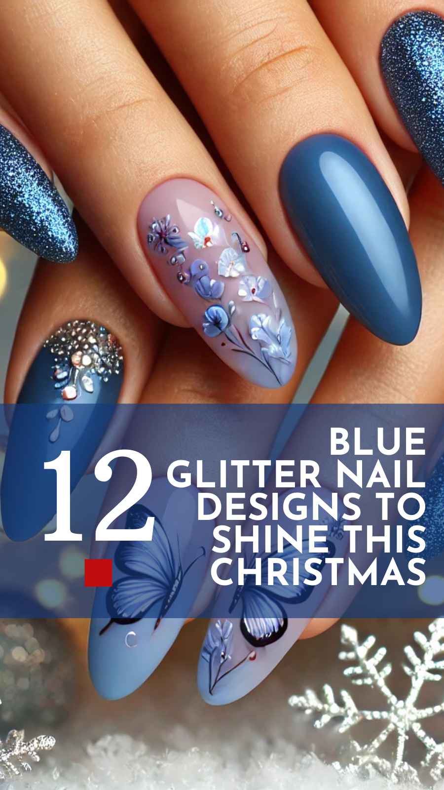 12 Dreamy Blue Glitter Christmas Nails for a Magical Holiday