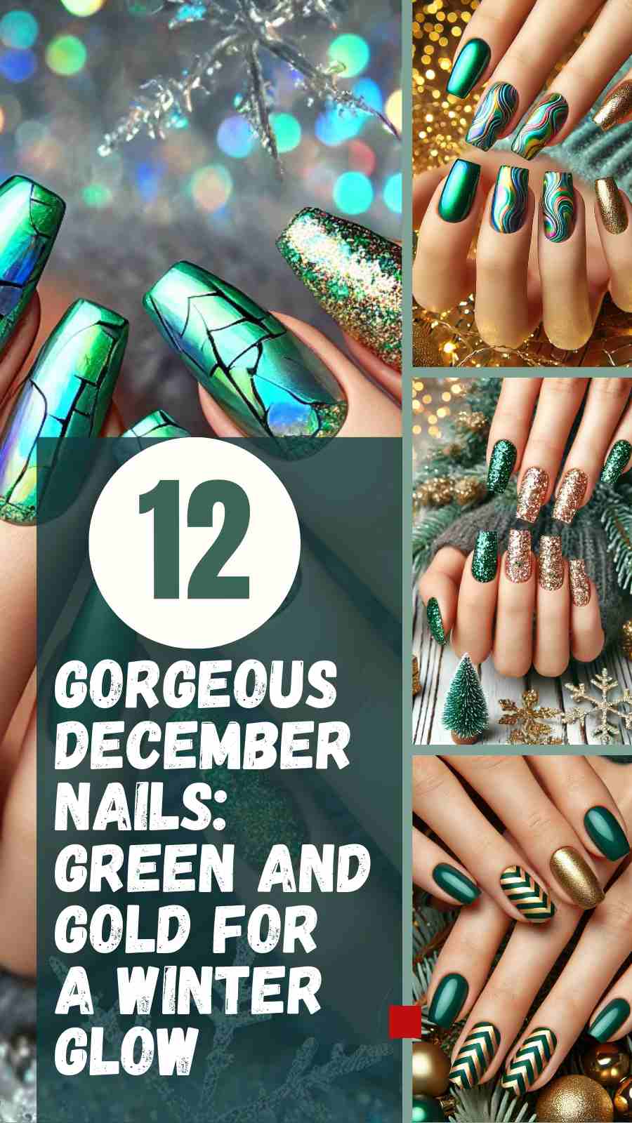 12 Winter-Ready Green and Gold Nails to Glow this December