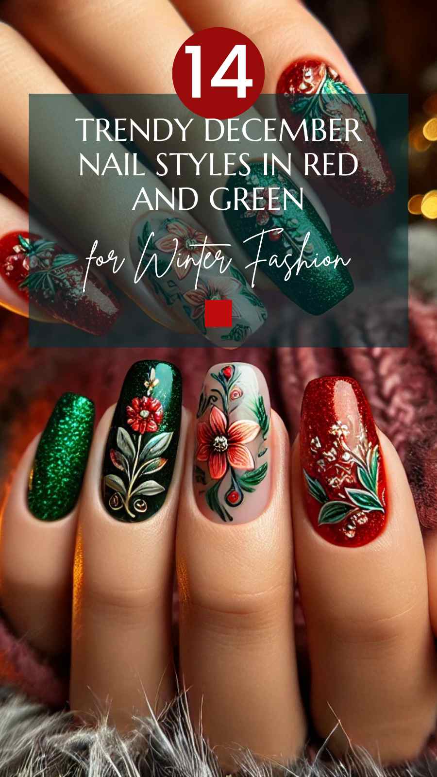 14 Festive December Red and Green Nail Styles for This Winter