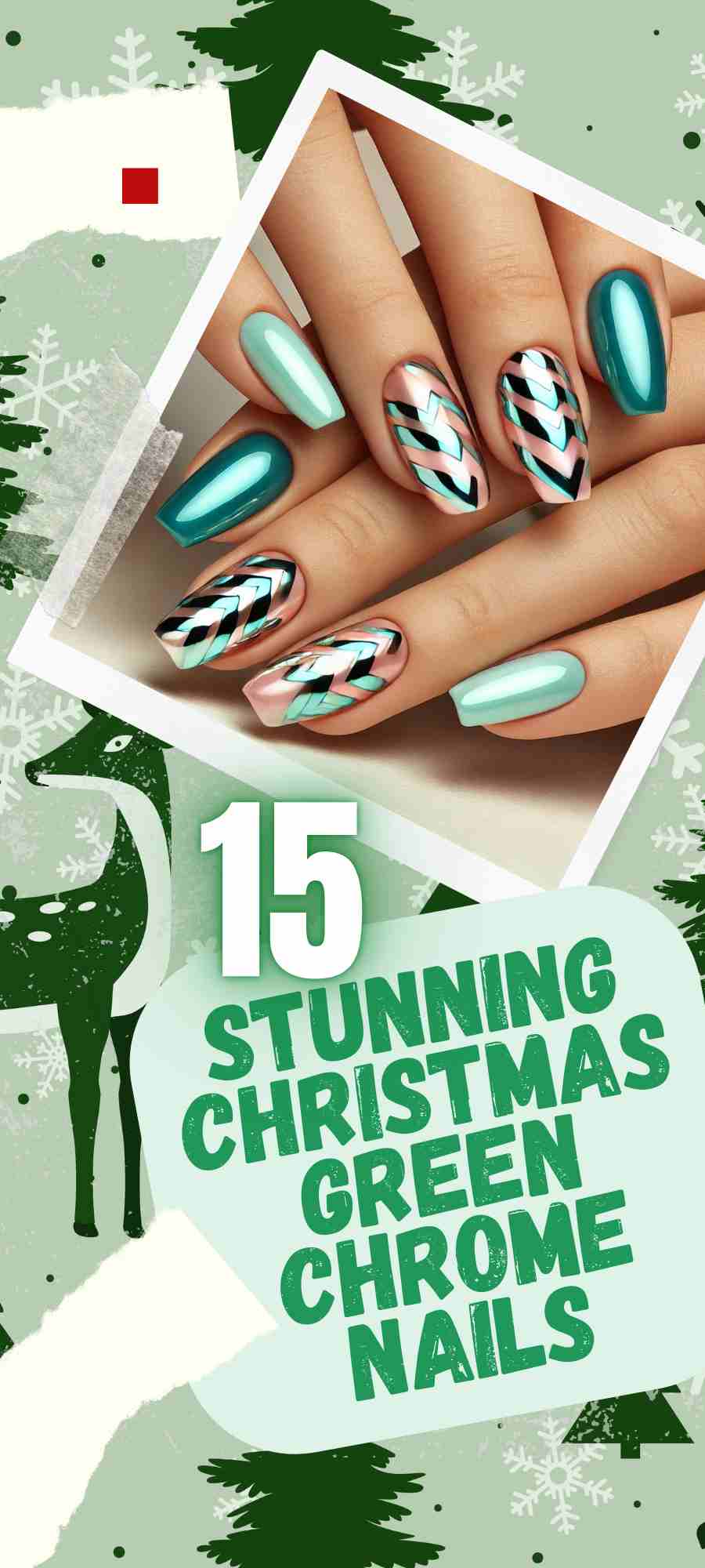 15 Stunning Green Chrome Christmas Nail Designs