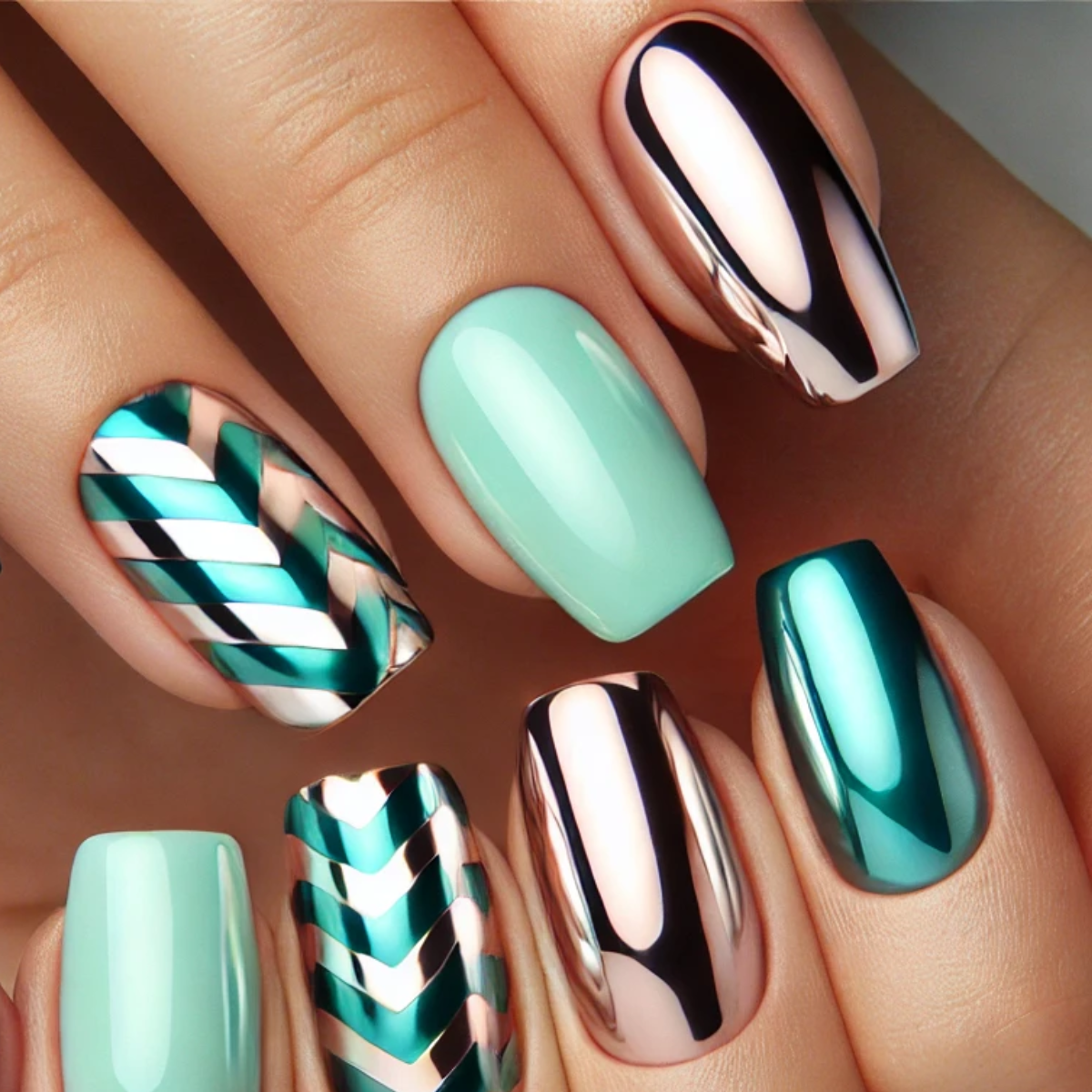 Amazing Chevron Patterns with Mint and Teal Chrome