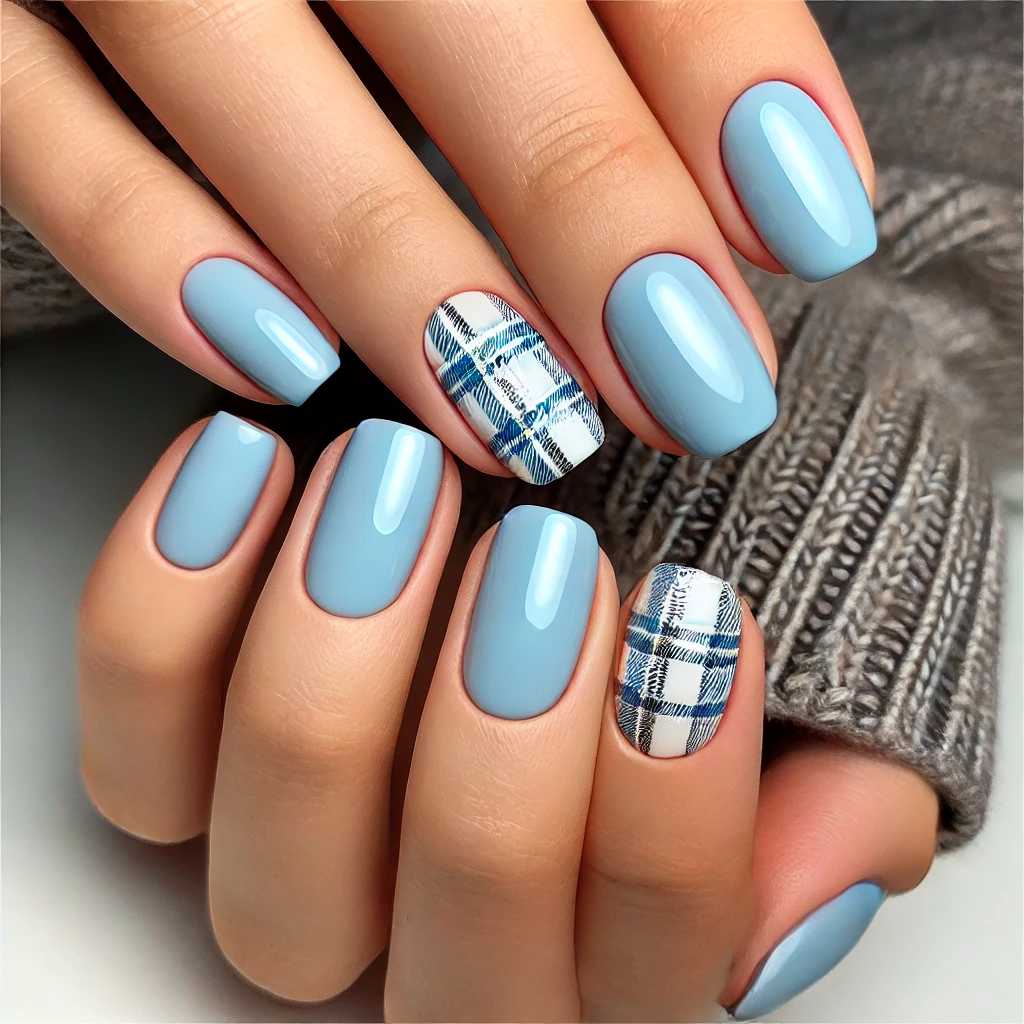 Baby Blue Plaid with Silver Lines