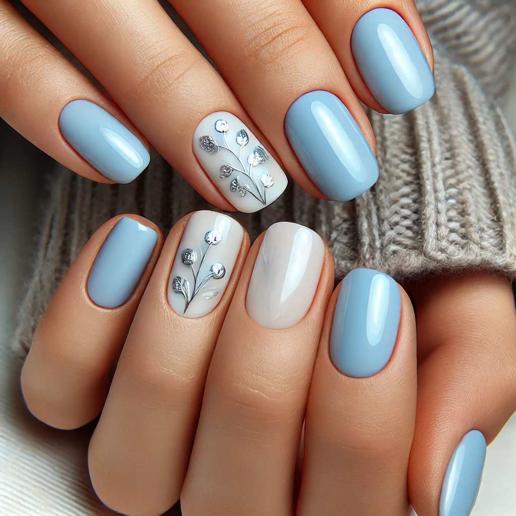 Baby Blue with Subtle Floral Details