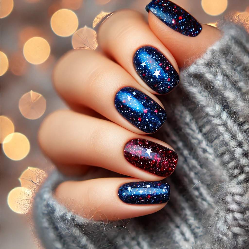 Beautiful Glittery Galaxy Nails