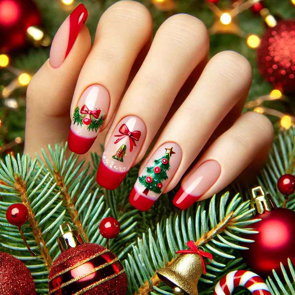 Beautiful Red Tips with Tiny Christmas Icons