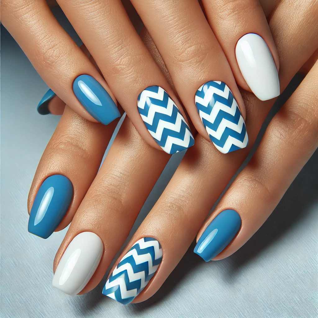 Beautiful Shiny Blue and White Chevron