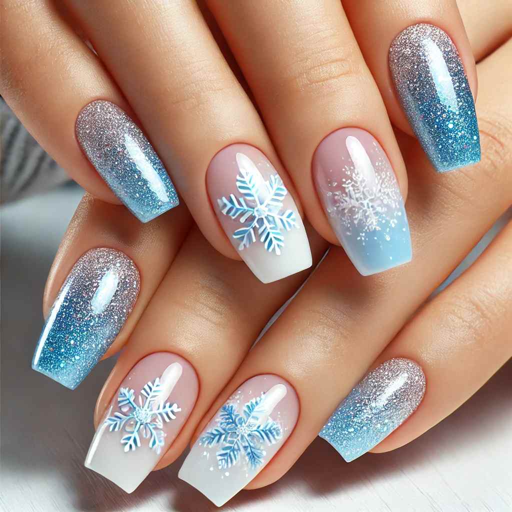 Blue Glitter Gradient with Subtle Snowflakes