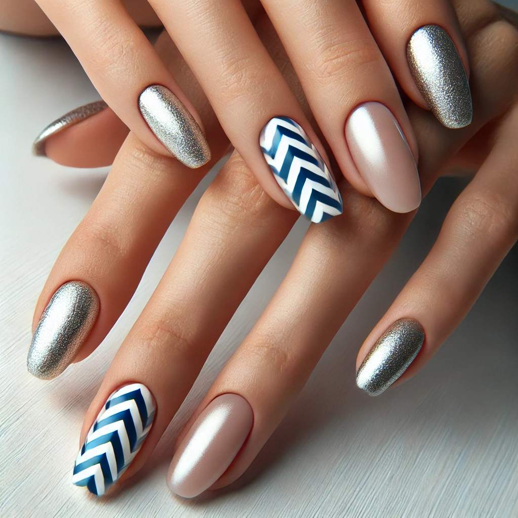 Blue and Silver Chevron Stripes