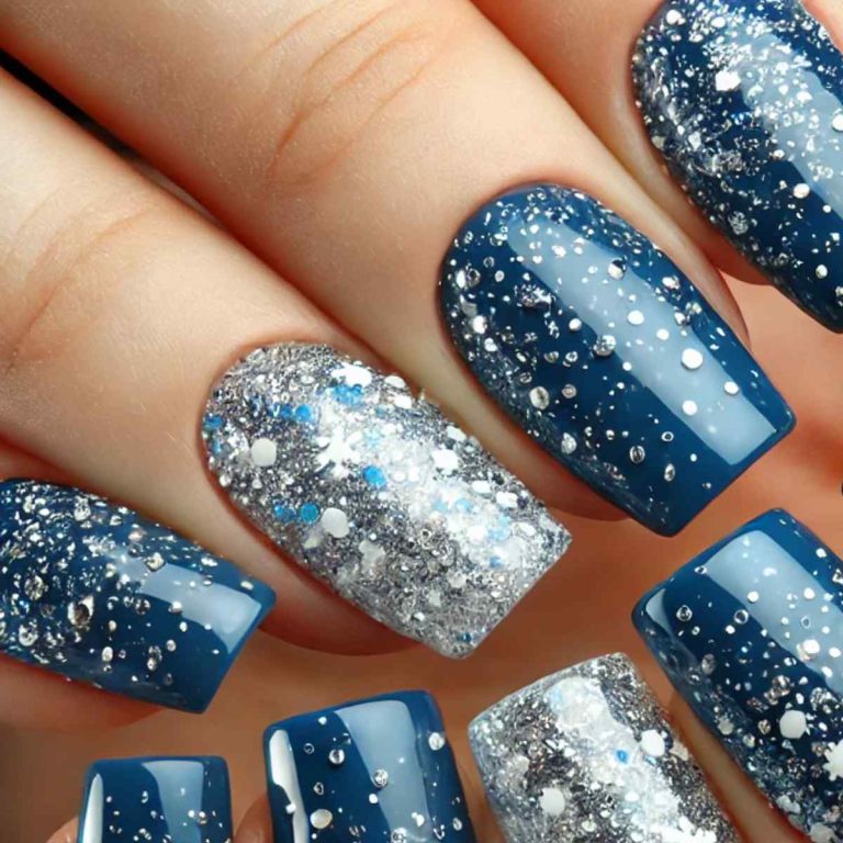 Blue and White Winter Nail Ideas for a Frosty December Look