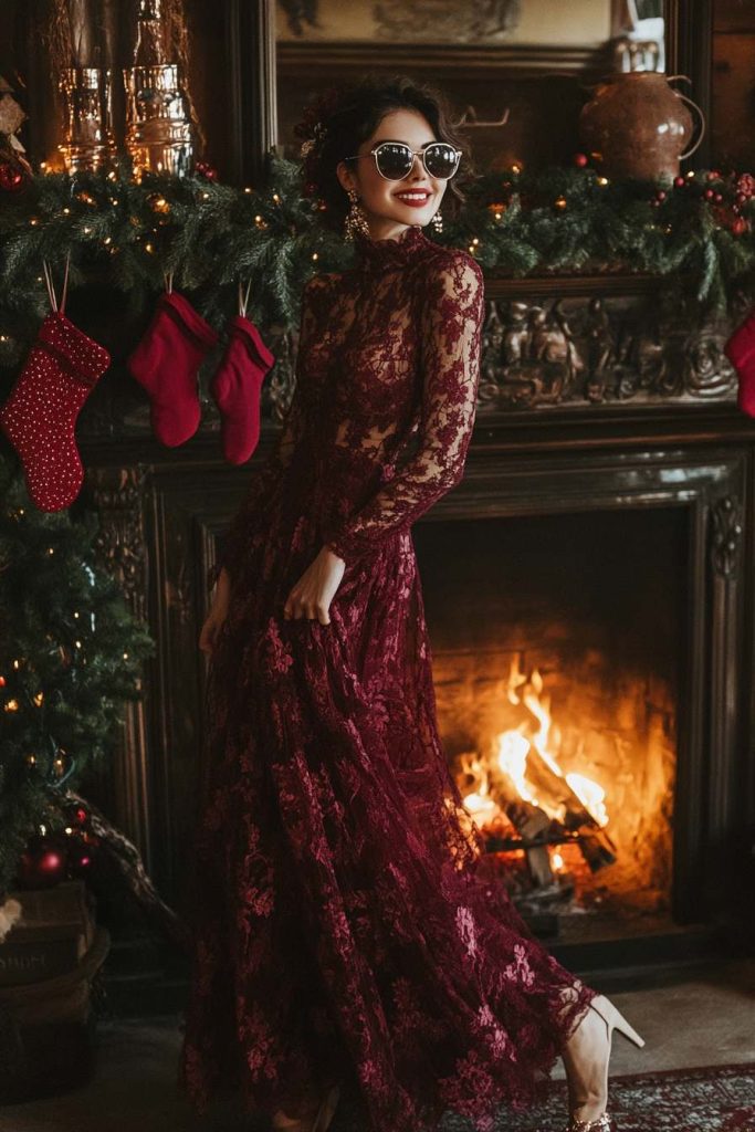 Burgundy Lace Dress