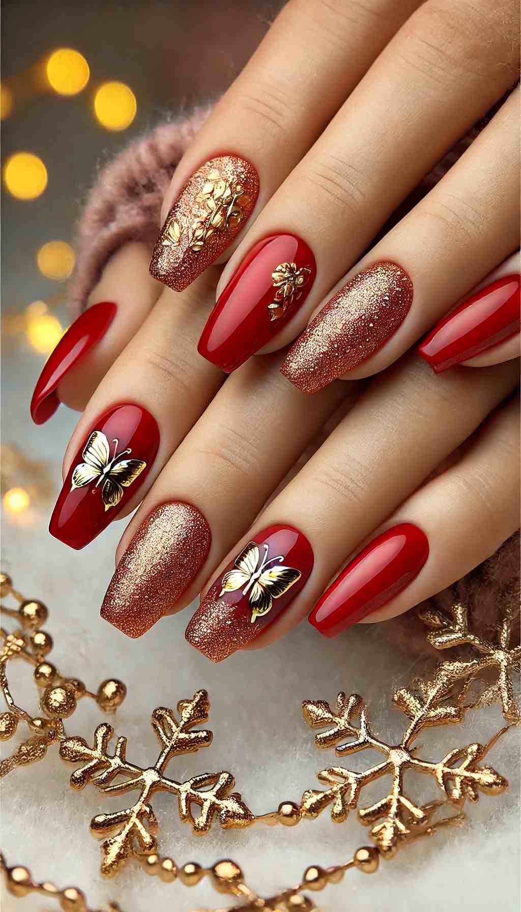 Butterfly Art in Red and Gold