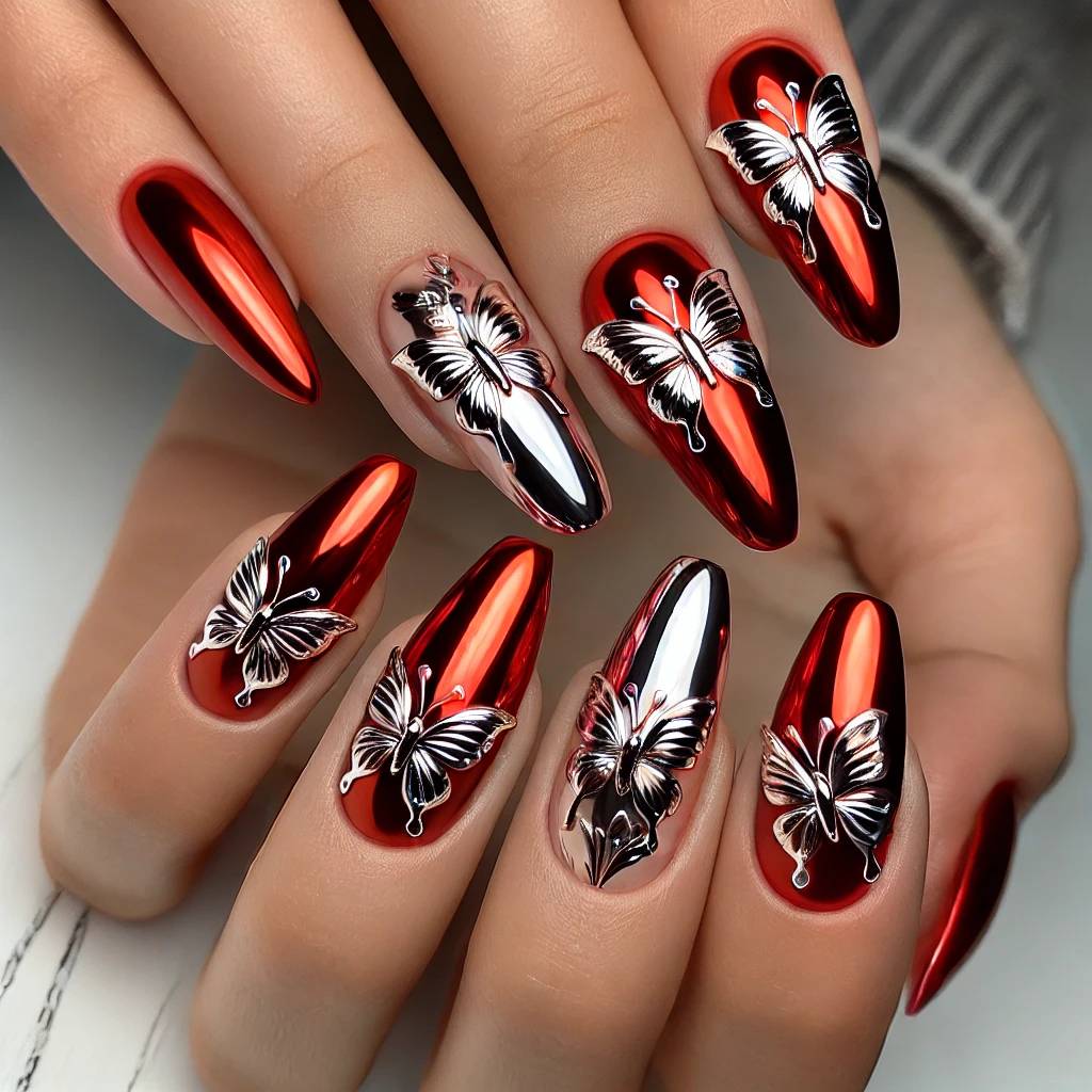 Butterfly Shapes on Red Chrome