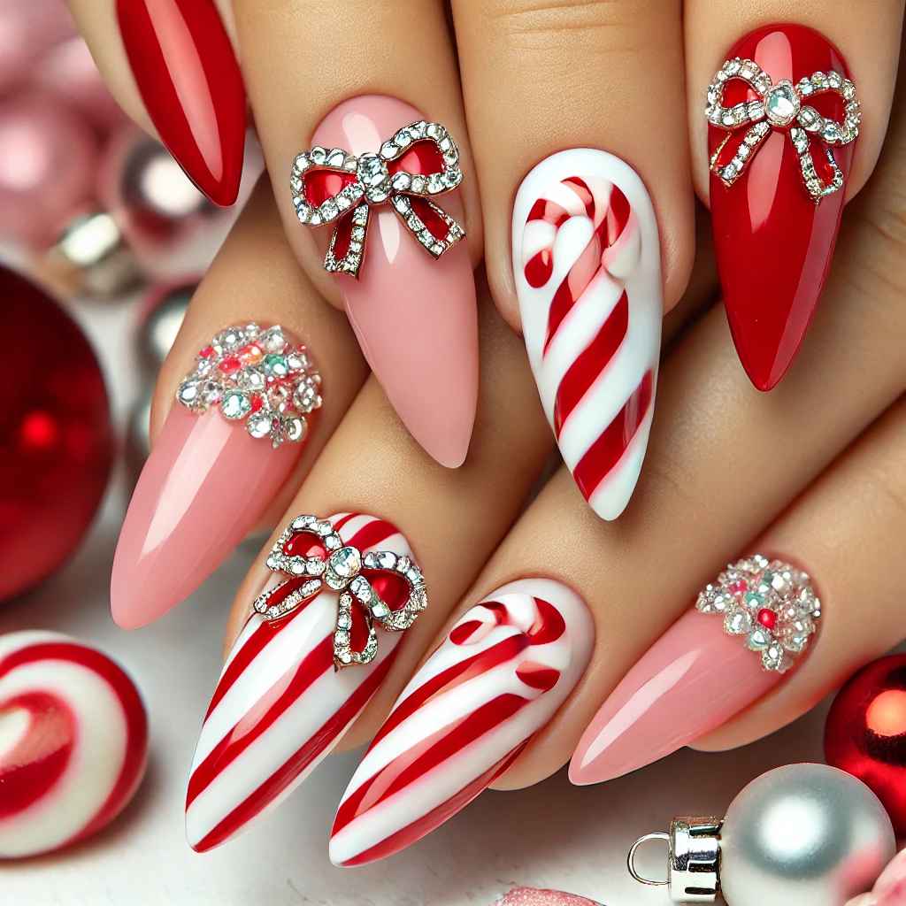 Candy Cane Stripes and Rhinestone Bows