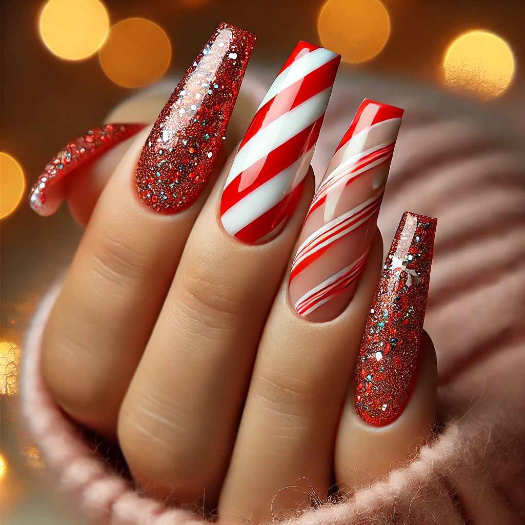 Candy Cane Stripes with Red and White Glitter