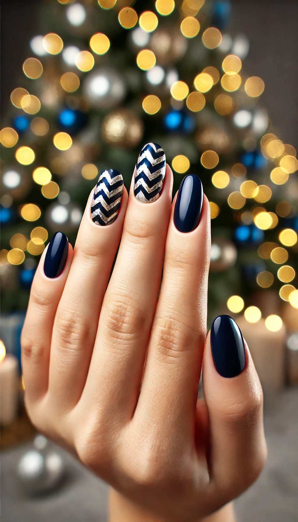 Chevron Stripes with Navy and Silver