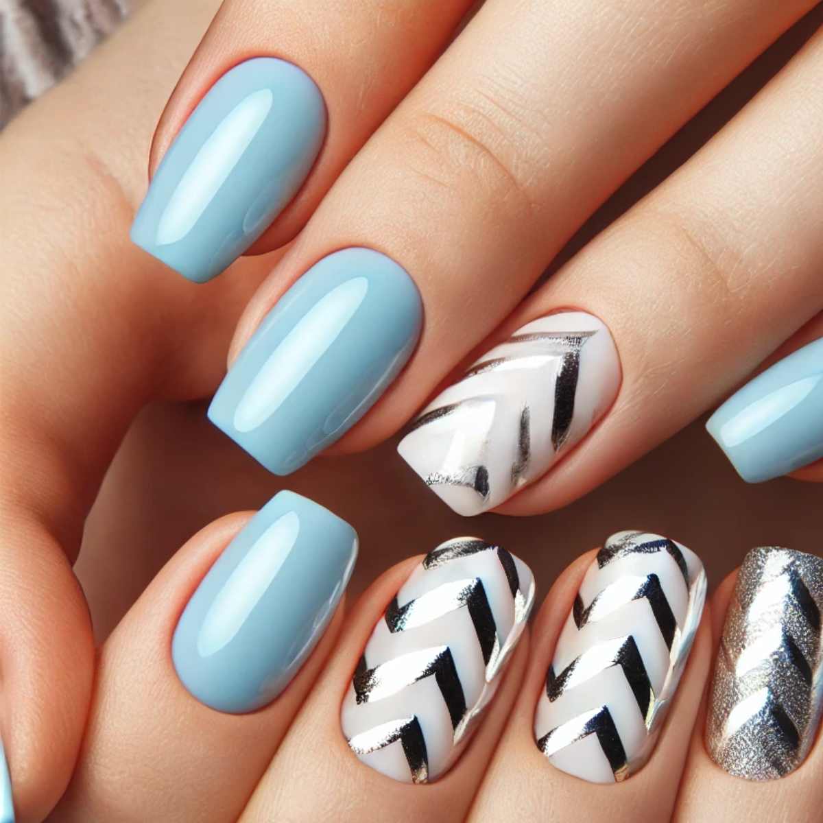 Chevrons in Baby Blue and Silver