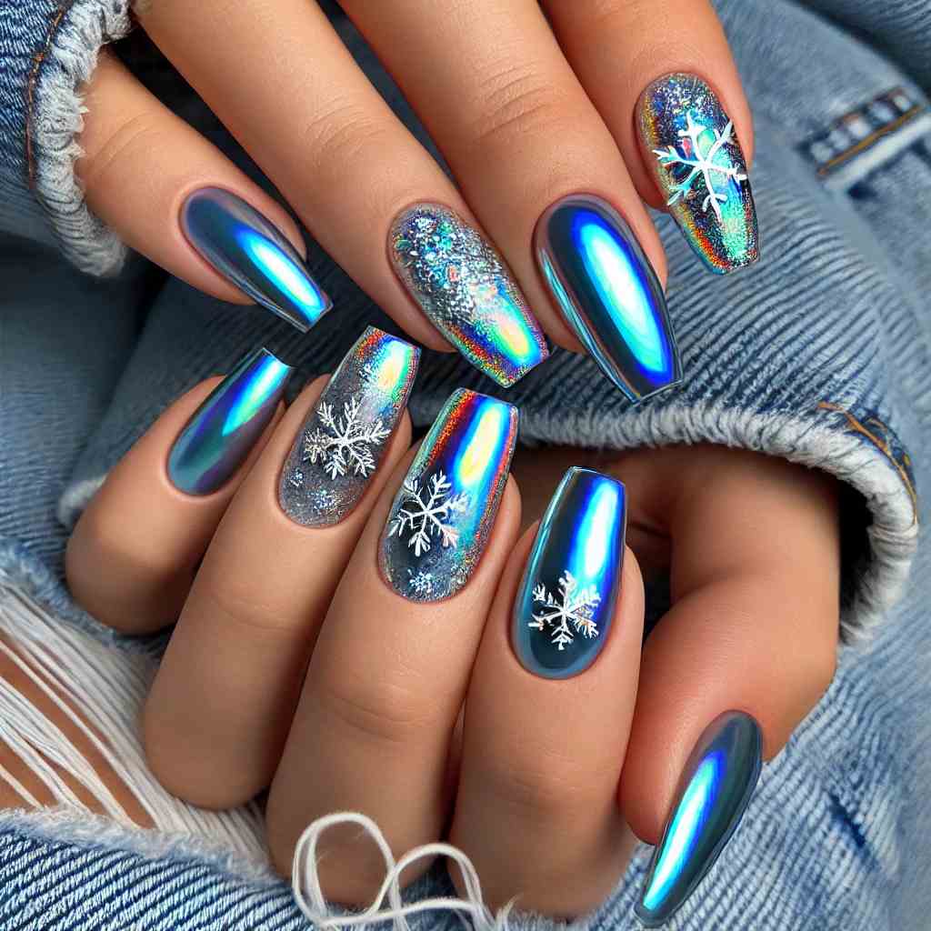 Chrome Blue with Holographic Glass Snowflakes