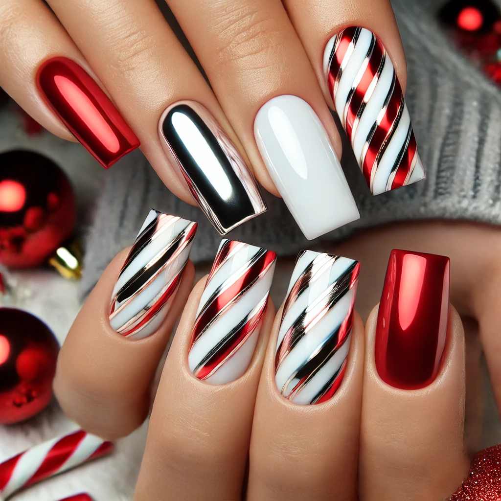 Chrome Candy Cane Red and Silver Stripes