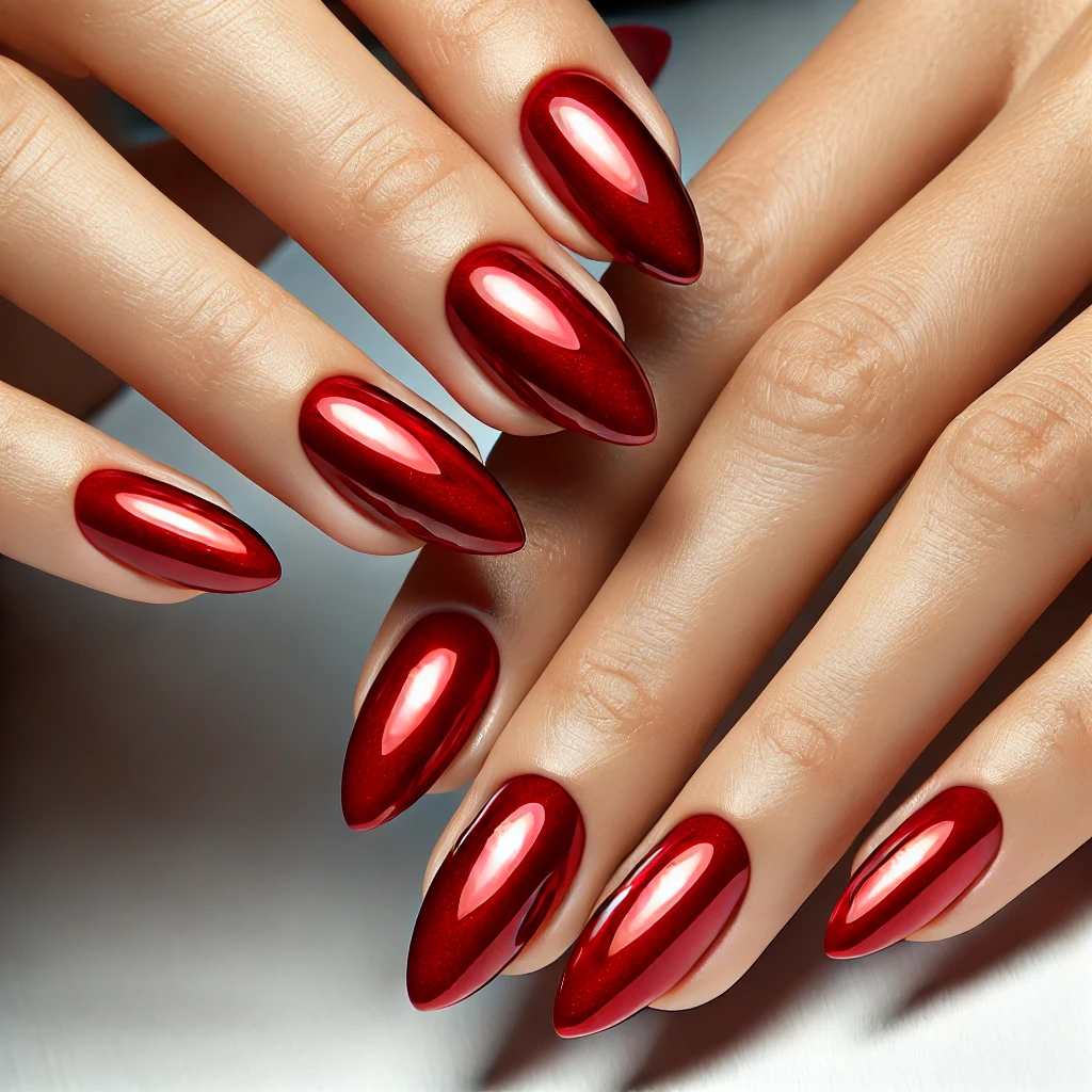 Classic Glossy Red Almond Nails