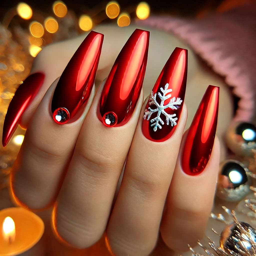 Classic Red Chrome with Snowflake Rhinestones