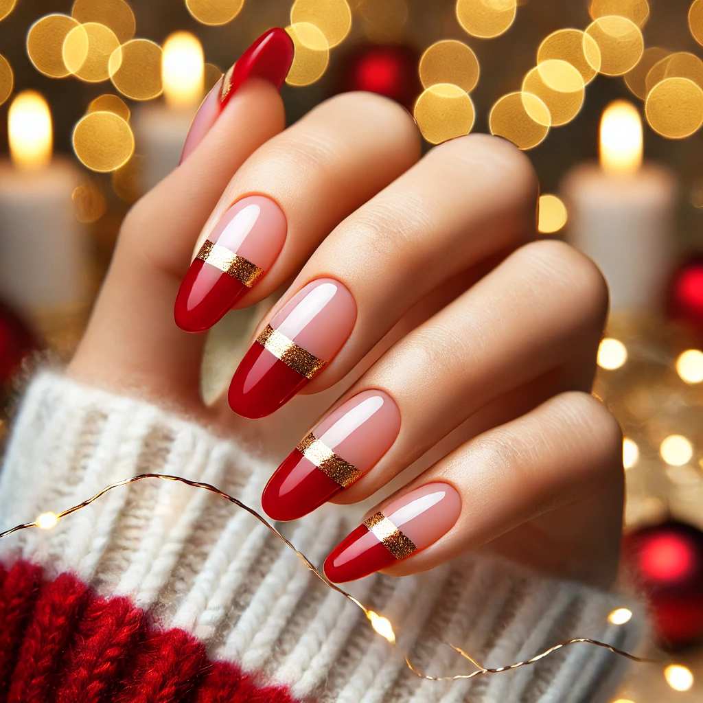 Classic Red French Tips with a Gold Foil Twist