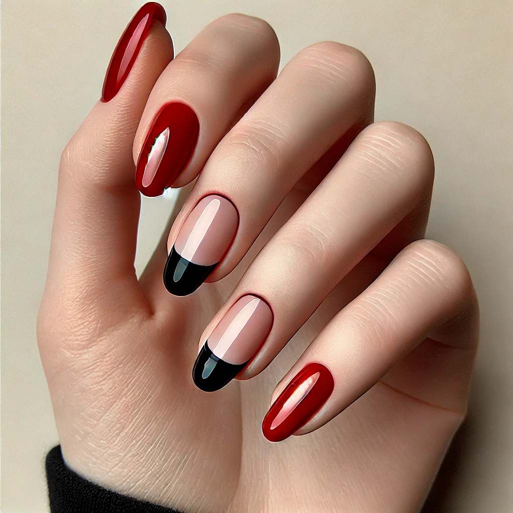 Classic Red and Black French Tips