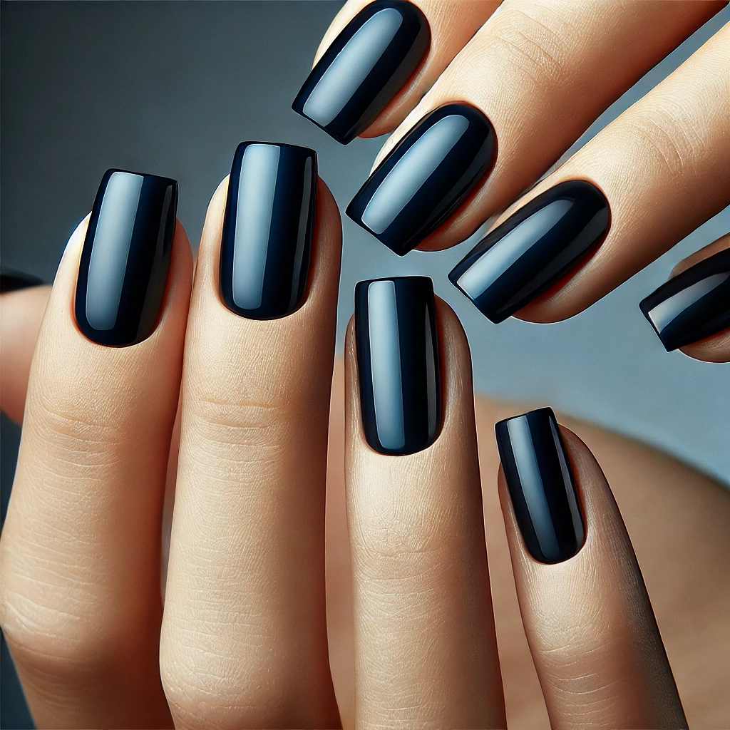 Dark Blue Glossy Nails