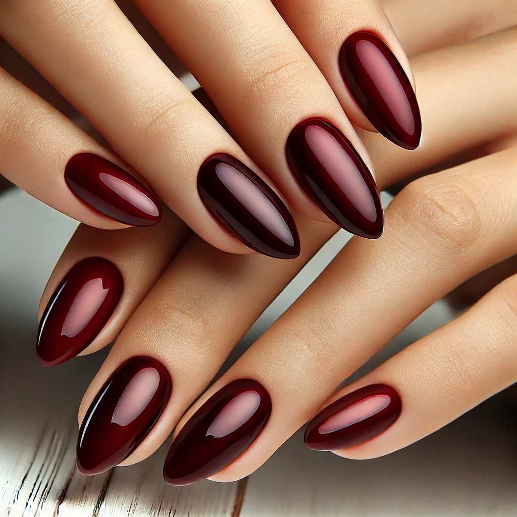 Dark Cherry Red Almond Nails