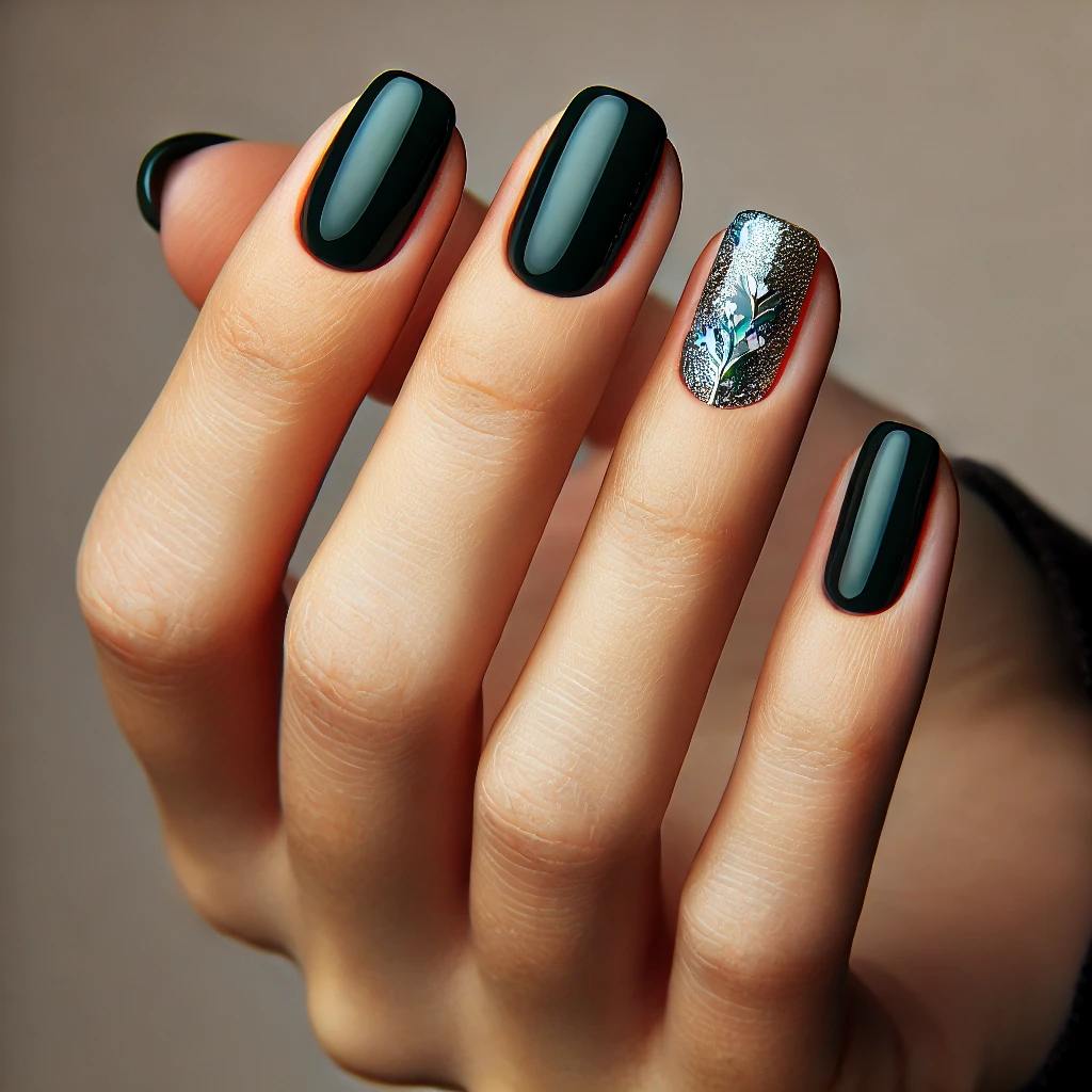 Dark Green with Silver Sparkle Accents