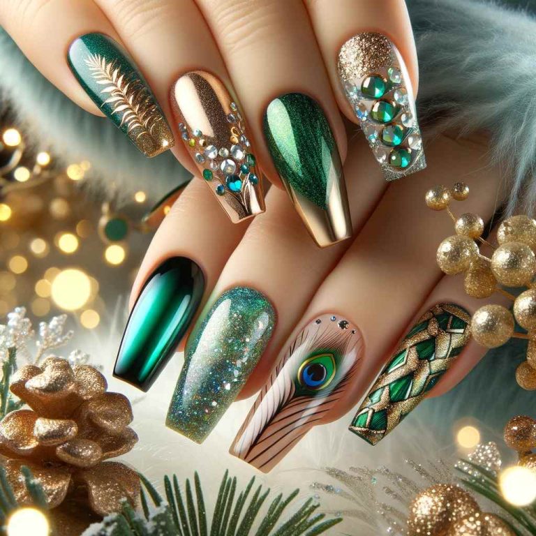 December Green and Gold Nail Ideas for a Winter Glow