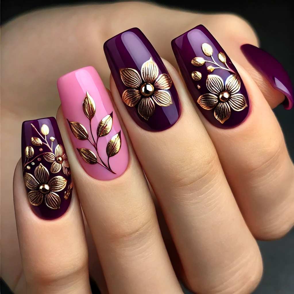 Deep Plum Floral with Golden Accents