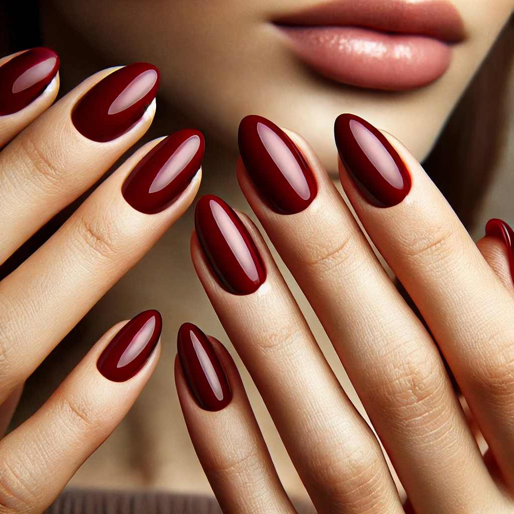 Deep Red Almond Nails with Glossy Finish