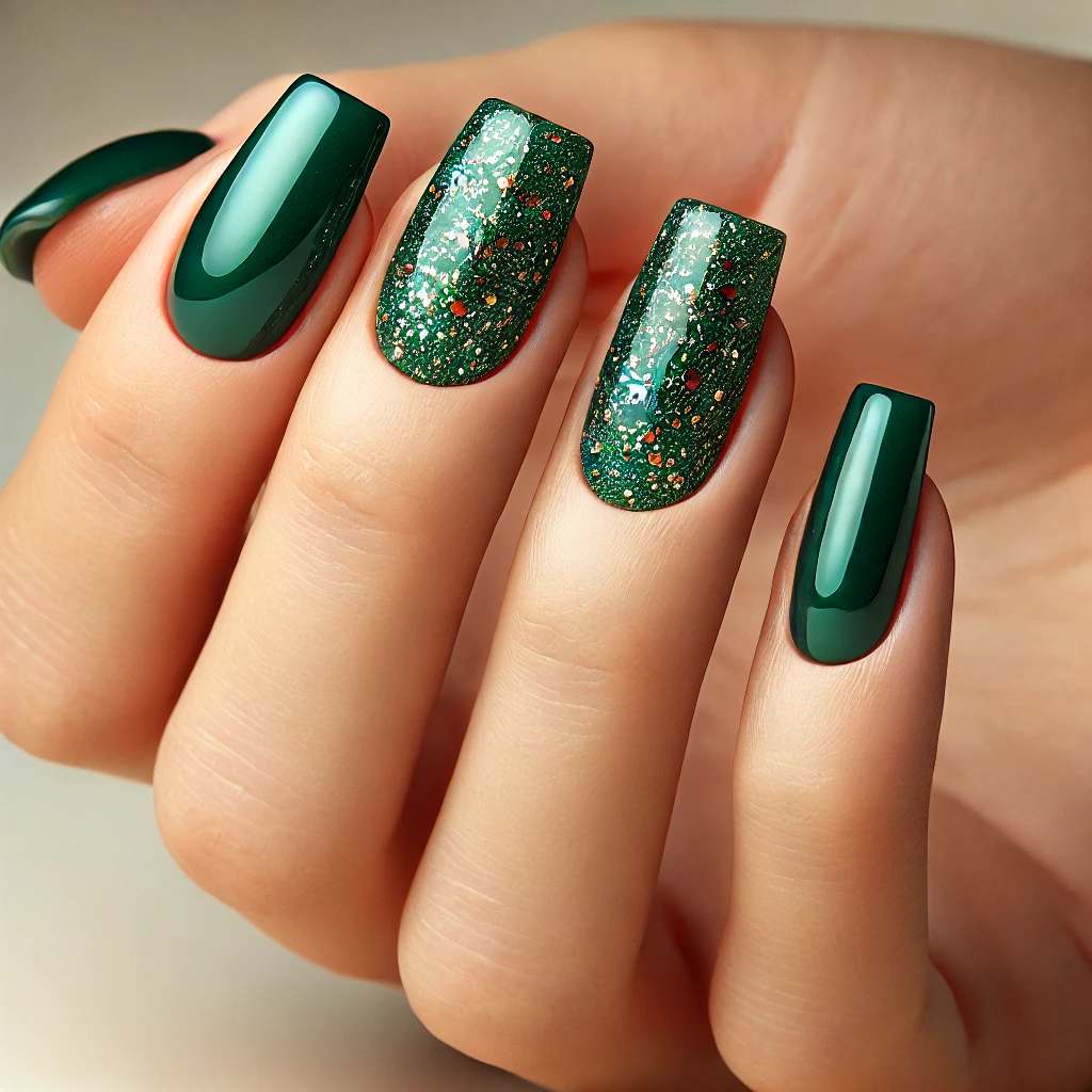 Emerald Green Glitter Nails