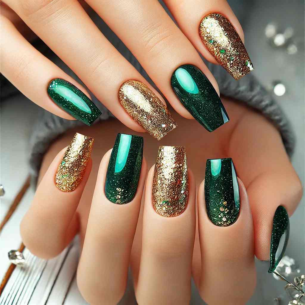 Emerald Green with Gold Glitter Gradient