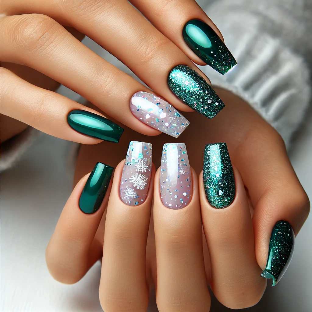 Emerald Green with Holographic White Glitter