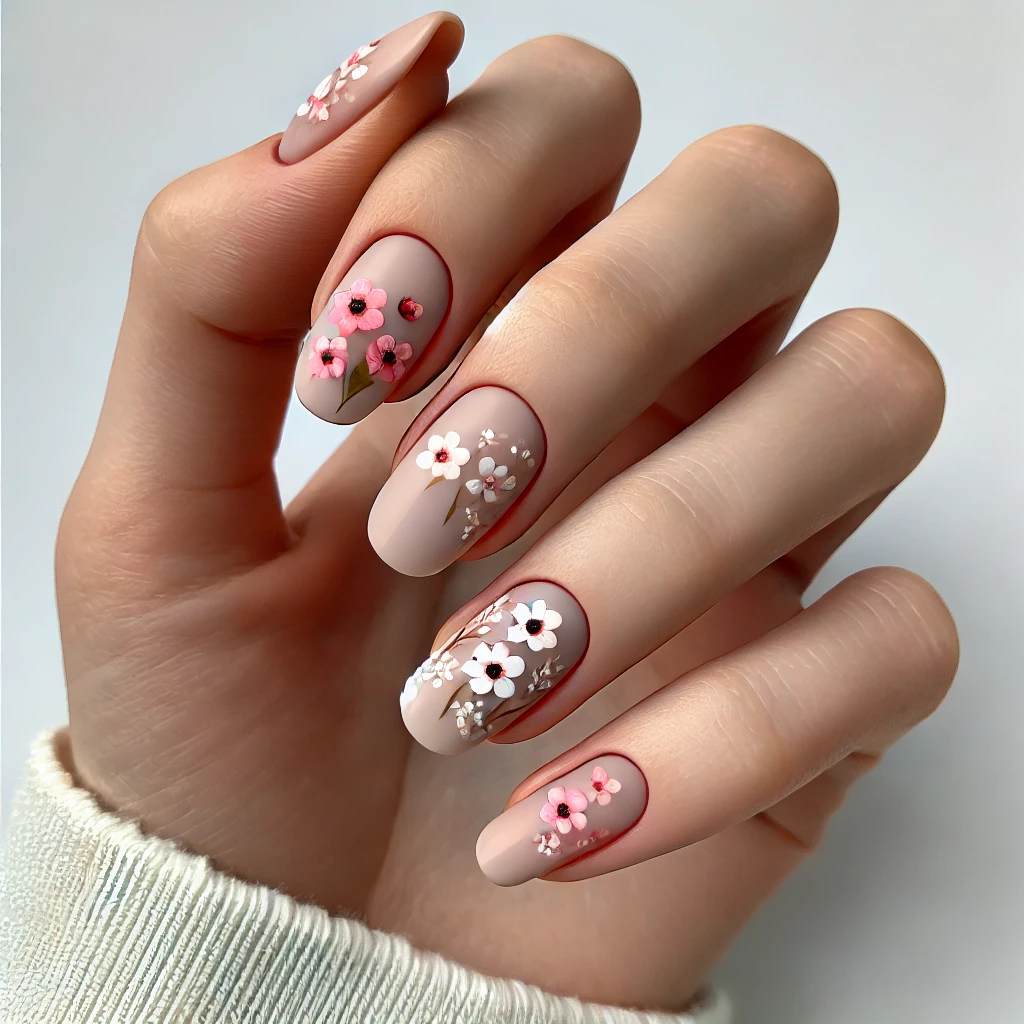 Floral Accents on Acrylic nails