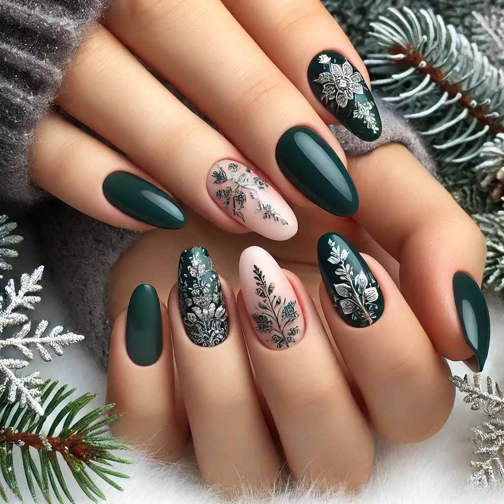 Floral Accents on Dark Green