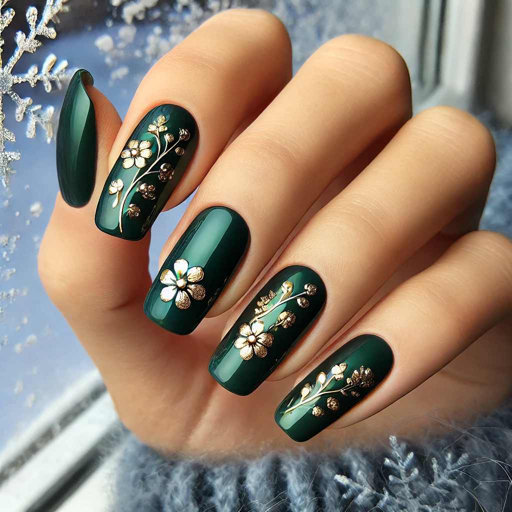 Floral Accents on Deep Green