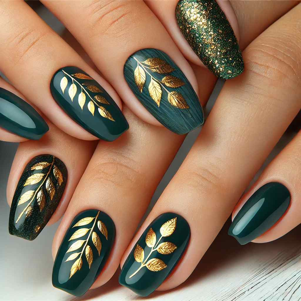 Forest Green and Gold Leaf Flowers