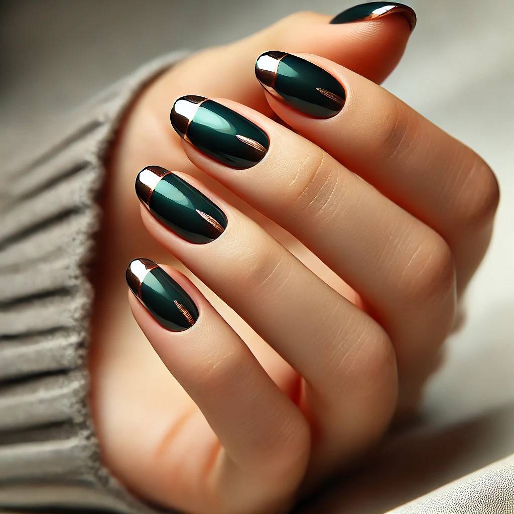 French Tips on Dark Green