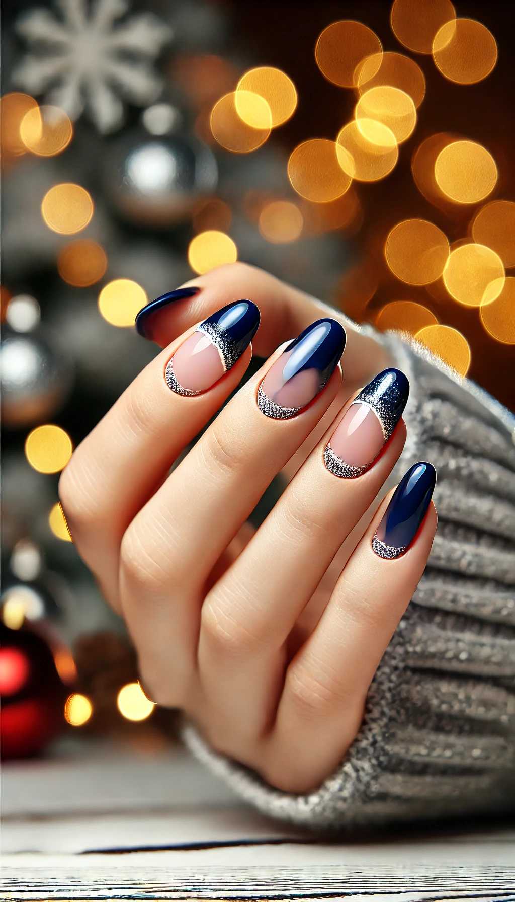 French Tips with Navy and Glitter