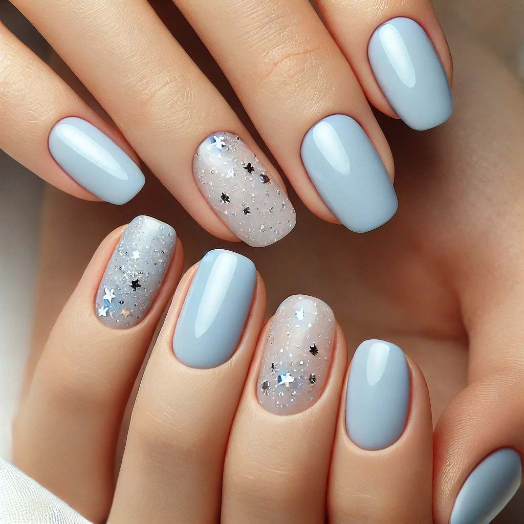 Frosted Blue with Silver Star Confetti