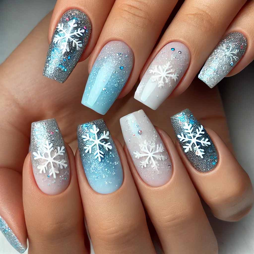 Frosty Ombre Blue with Sparkling Snowflakes