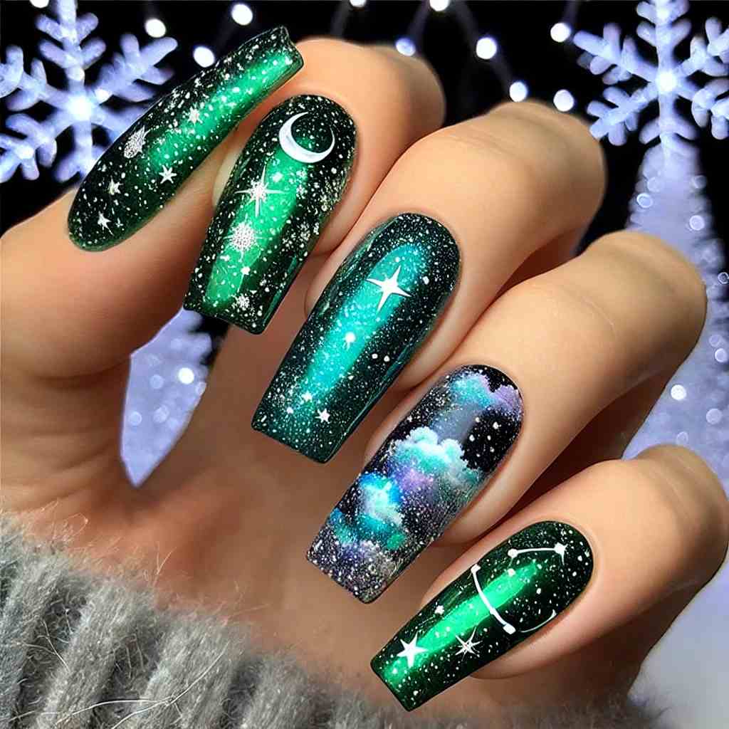 Galaxy Green Nail Art