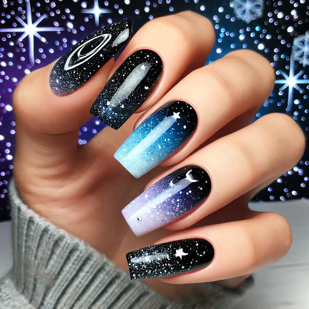 Galaxy Ombre Nails with Stars